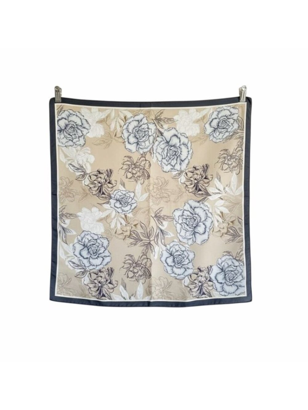 New Elegant Bandana Square Silky Scarf Blue Flowers Garden Versatile Shawl Wrap - Picture 5 of 6